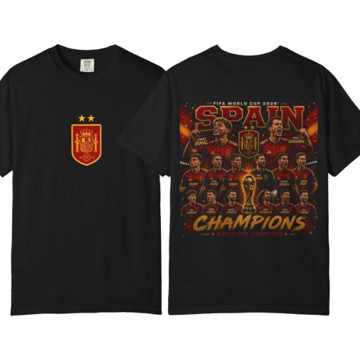 SPAIN World Cup 2026 CHAMPIONS 2 STAR Crest & Roster T-shirt